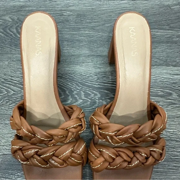 Kaanas Brown Braided Block Sandal Heels Size 10 - Picture 4 of 12